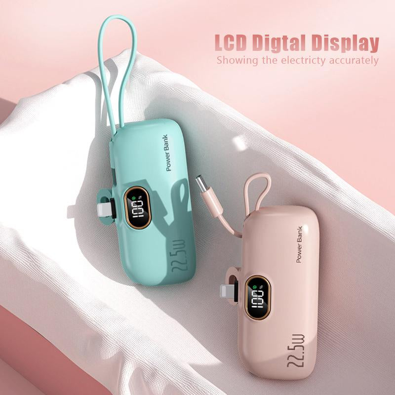 Ultra-Compact 22.5W Fast Charging Power Bank - 5000mAh Capacity with 3 Output Ports & LED Display