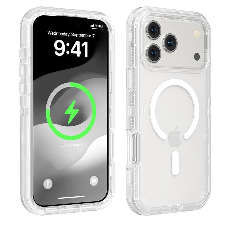 ROTUNOE 3-Layer Heavy-Duty Shockproof Case for iPhone 17 Pro Max with MagSafe Compatibility and Transparent Design