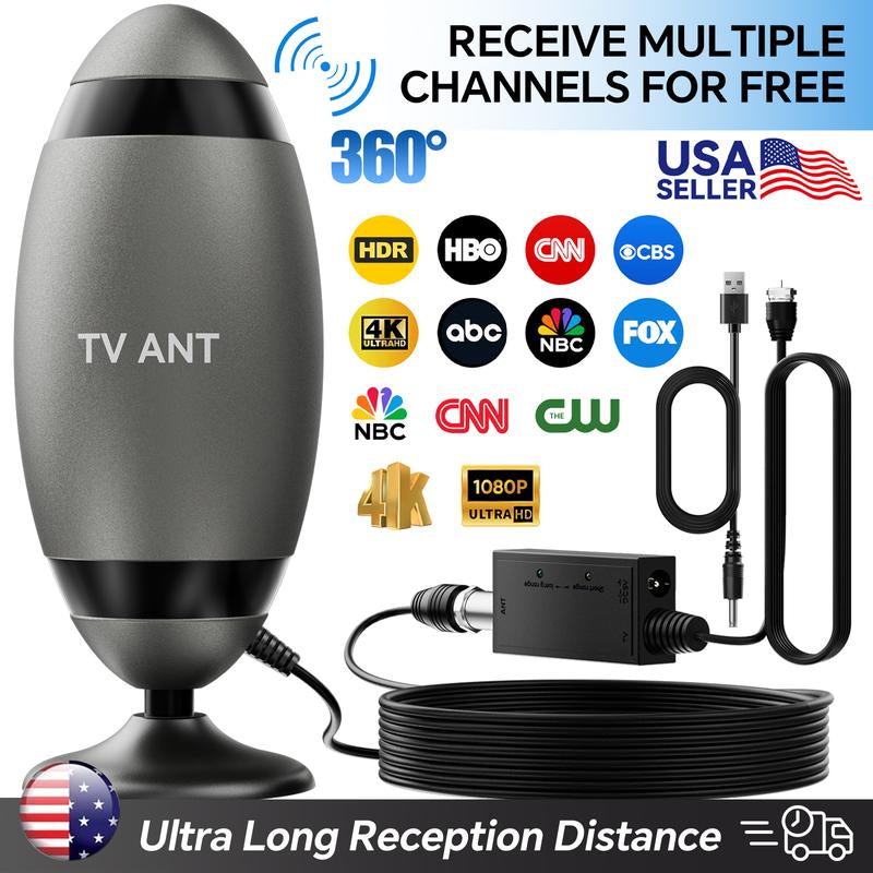 HIDB 4K HD Indoor TV Antenna with 360° Signal Amplification for Smart TVs - Long-Range Reception, Easy Installation, No Monthly Fees