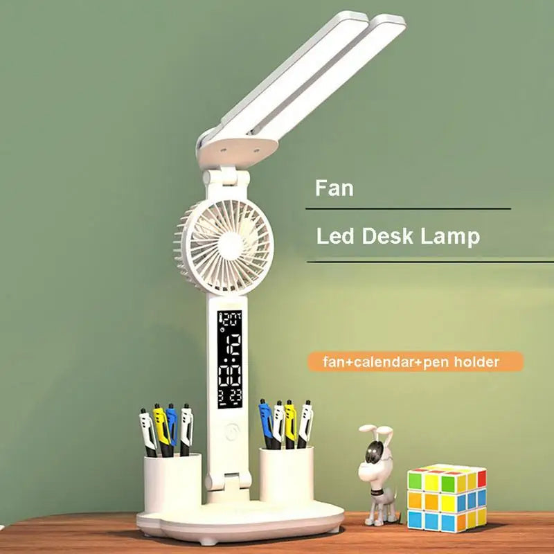 Transform Your Workspace with the Foldable LED Table Light: A Multifunctional Desk Lamp with Thermometer, Calendar, Fan, and Pen Holder