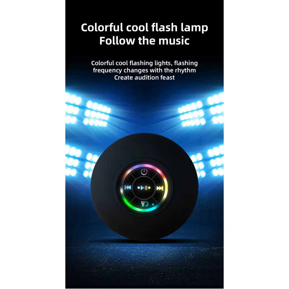 Ultimate Compact Waterproof Bluetooth Shower Speaker with RGB Lights - Suction Cup for Effortless Bathroom Enjoyment, White