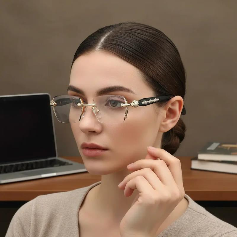 Sleek Frameless Reading Glasses with Diamond-Cut Edges and Stylish Metal Temples - HD Vision for Reading, Gaming, and Daily Wear - Unisex Design