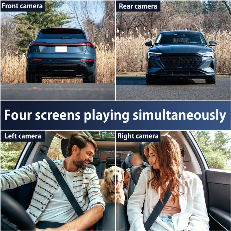 4-Channel 1080P Car Dash Cam with Night Vision & 64GB Memory Card - 24/7 Parking Surveillance System for Front, Rear, and Side Protection