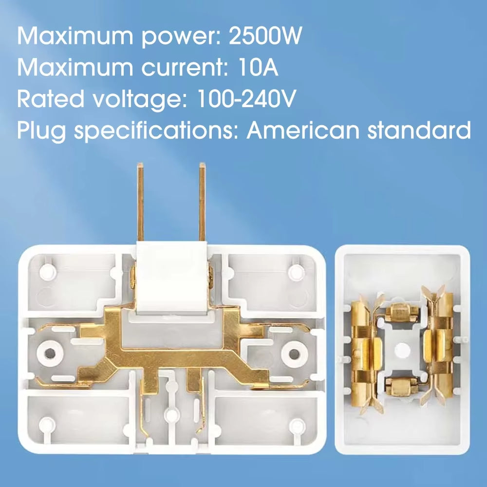 180° Rotatable 3-Port US Plug Socket Converter - Portable Travel Power Adapter