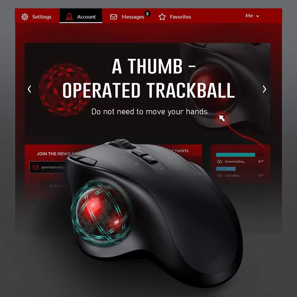 Ergonomic Wireless Trackball Mouse - 2.4G & Dual Bluetooth 4.0, Rechargeable for Mac & Windows Laptops & PCs