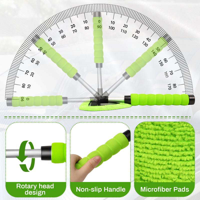 Revolutionary Microfiber Car Window Cleaner with Extendable Handle & 4 Reusable Pads - Sparkling Windows Made Easy!