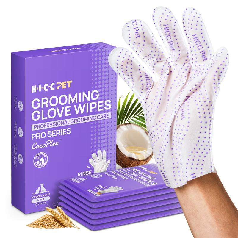 HICC PET Glove Wipes - 20 Count Disposable Deodorizing Grooming Wipes for Dogs & Cats, Hypoallergenic and No-Rinse Skin Care Solution for Easy Pet Hair Removal