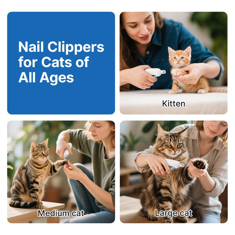 Potaroma Adjustable Cat Nail Clipper with Hidden Nail File - Safe & Easy Grooming for Kittens and Indoor Cats (Blue)
