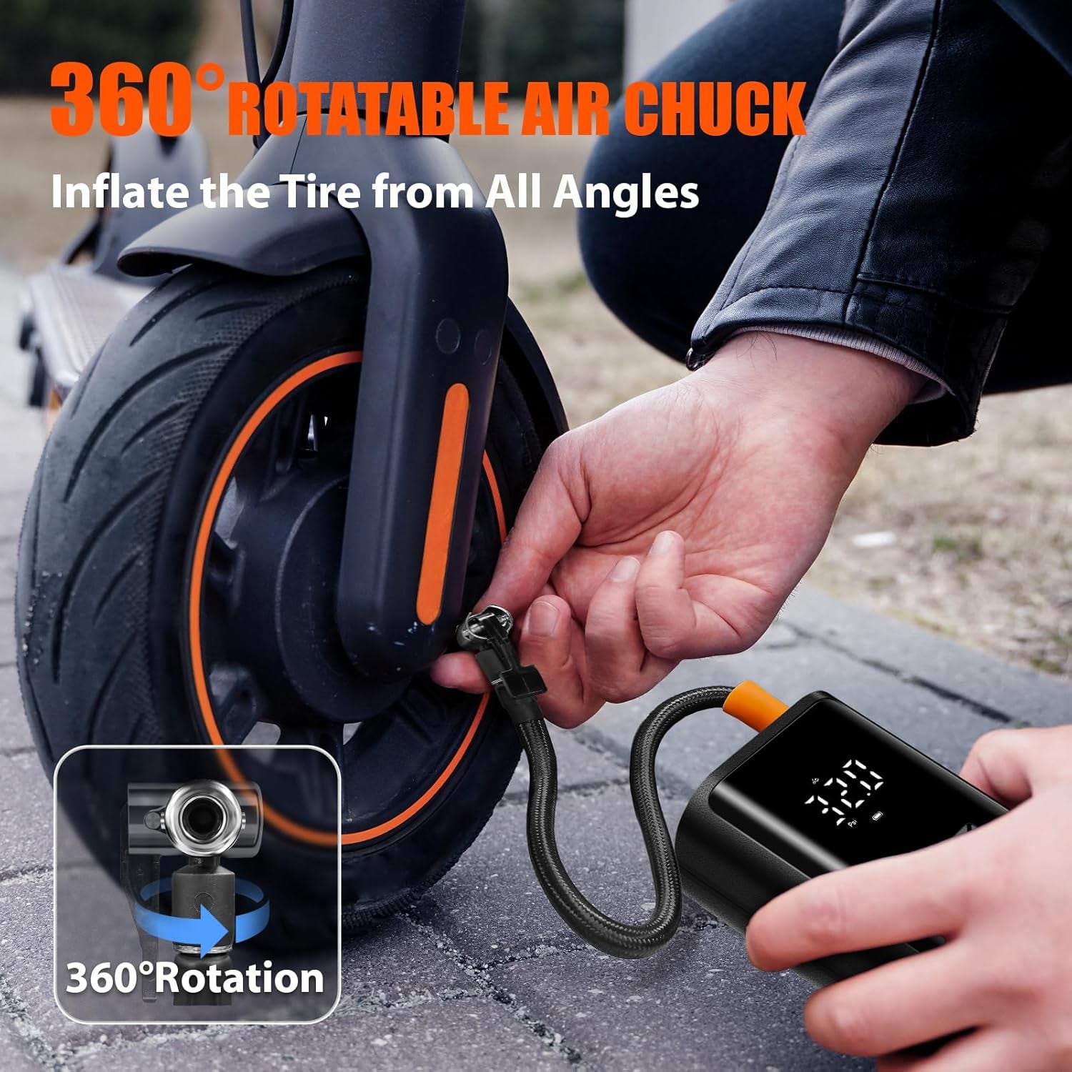 Powerful Cordless Portable Tire Inflator with 4500mAh Battery & Smart Modes for Effortless Inflation