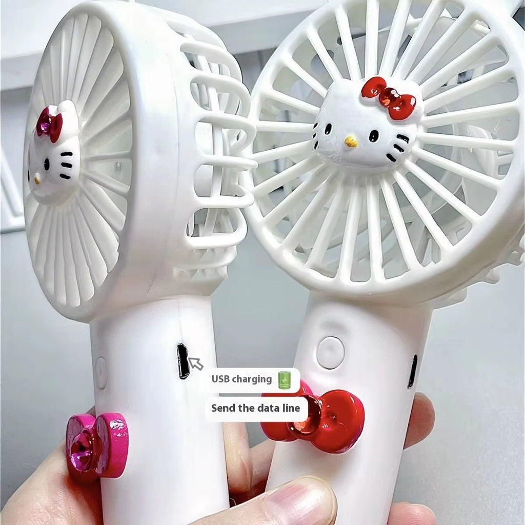 Charming Hellokitty Mini Handheld USB Rechargeable Fan - Stay Cool with Summer Flower Color Block Design