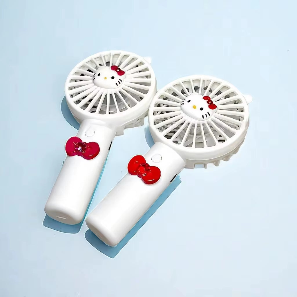 Charming Hellokitty Mini Handheld USB Rechargeable Fan - Stay Cool with Summer Flower Color Block Design