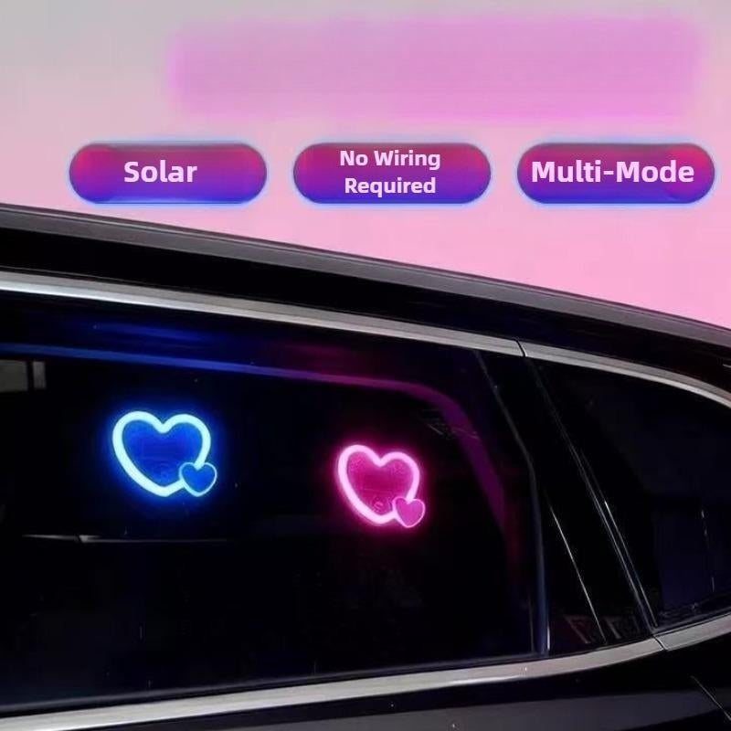 Symphony Love Atmosphere Light Solar-Powered Car LED Window Decorative Double Heart-Shaped Neon Light Wire-Free with 1 Suction Cup for Car Interior Fun Ambient Light Eco-Friendly Design